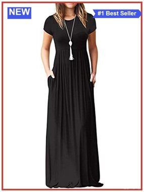 Maxi Dress Short Sleeve Casual Summer Loose Long Dress with Pockets Rayon